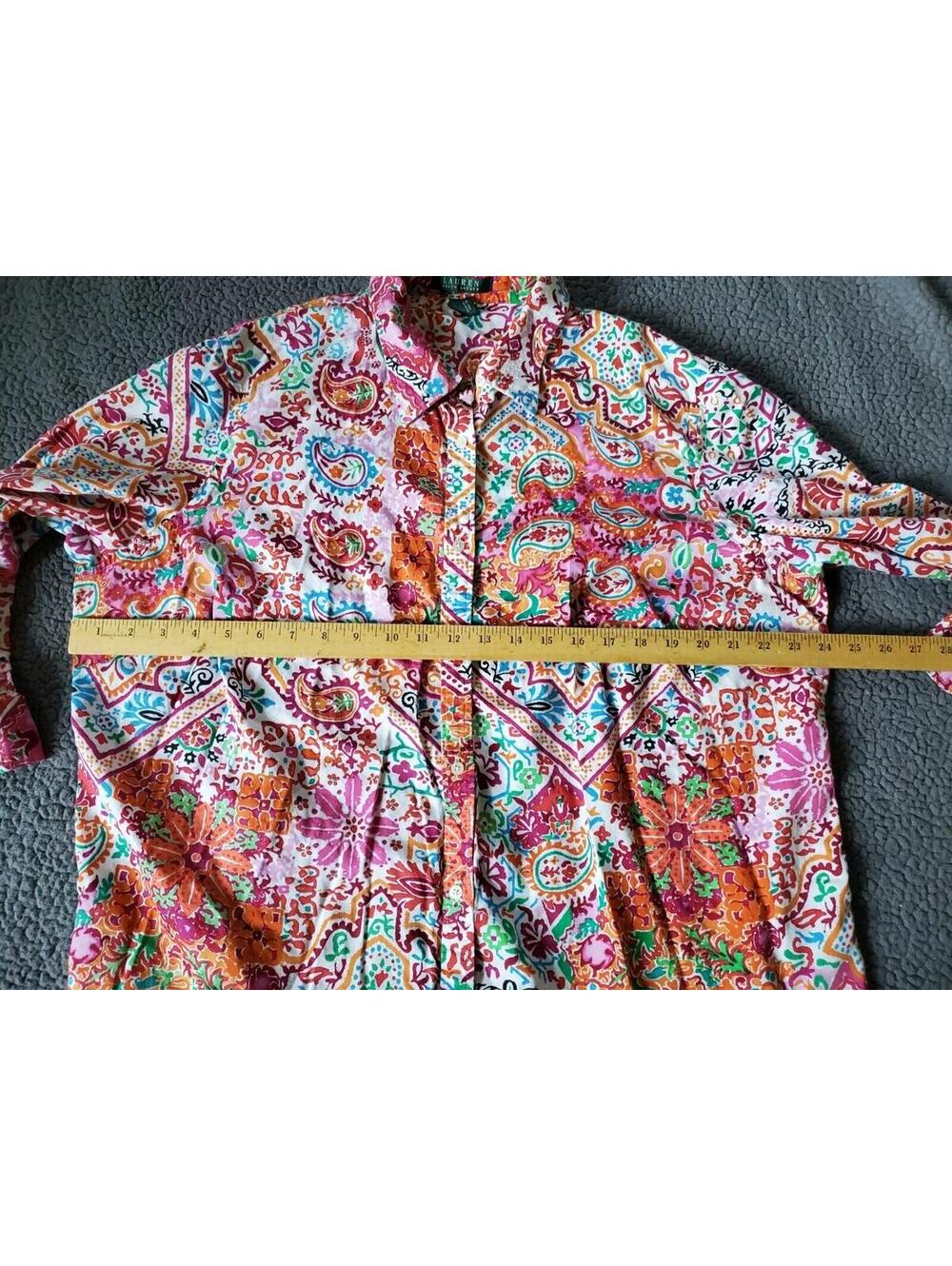 Lauren Ralph Lauren Bright Colorful button Down Blouse 2X Paisley - Picture 6 of 8